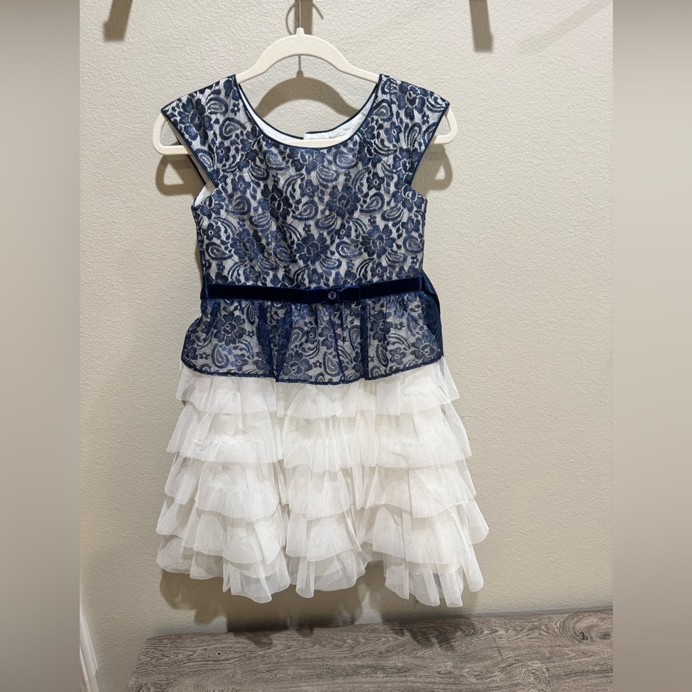 Jona Michelle Girls Sparkly Navy Blue & White Dress